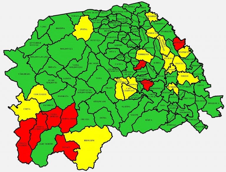 Situația pe localități a cazurilor de coronavirus din județul Suceava. Cele mai grave probleme sunt în Dorna Candrenilor, Panaci și Bălăceana