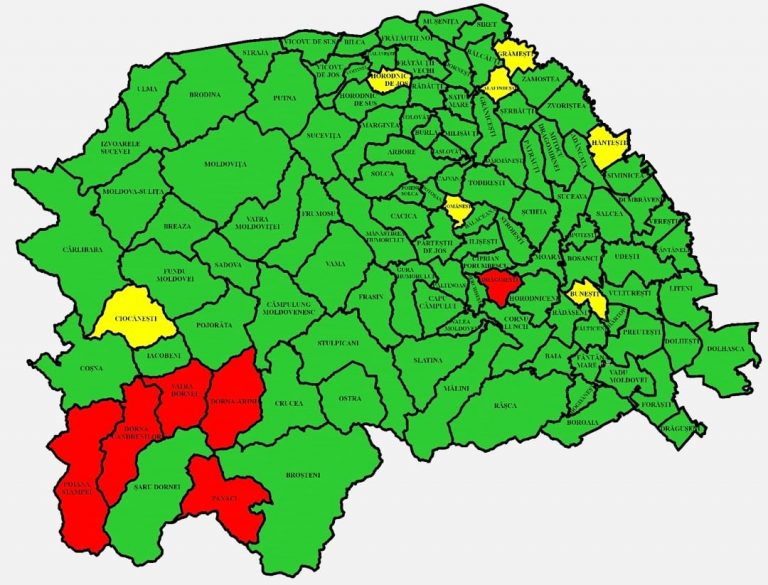 Situația pe localități a cazurilor de coronavirus din județul Suceava. Cele mai grave probleme sunt în Dorna Candrenilor, Dorna Arini și Poiana Stampei