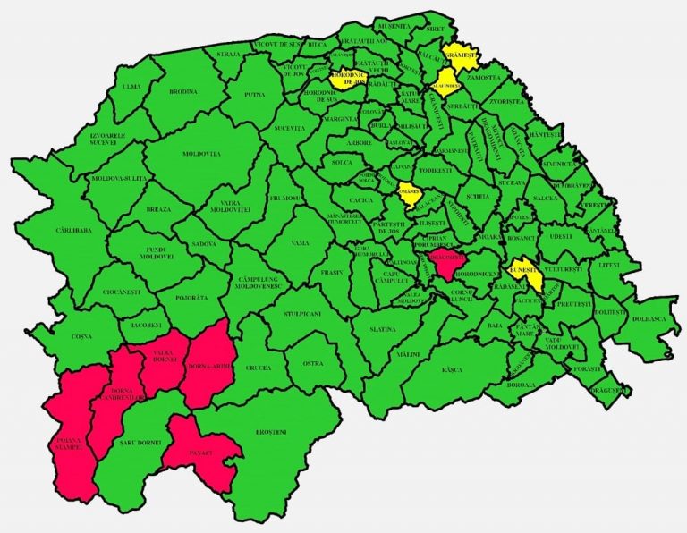 Situația pe localități a cazurilor de coronavirus din județul Suceava. Cele mai grave probleme sunt în Poiana Stampei, Dorna Candrenilor și Dorna Arini