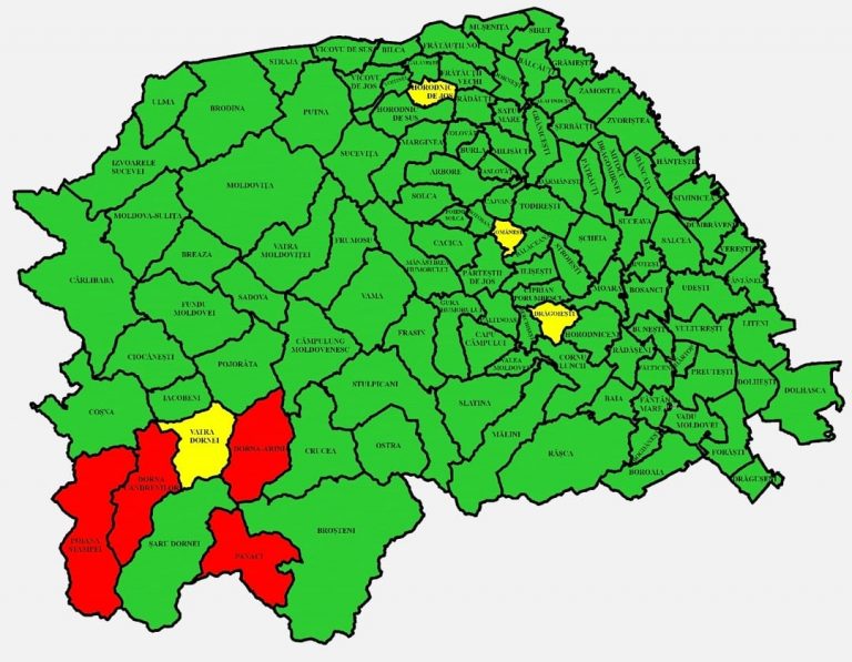 Situația pe localități a cazurilor de coronavirus din județul Suceava. Cele mai grave probleme sunt în Dorna Candrenilor, Dorna Arini și Panaci