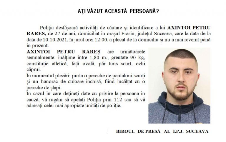 Un tânăr din Frasin a fost dat dispărut de familie