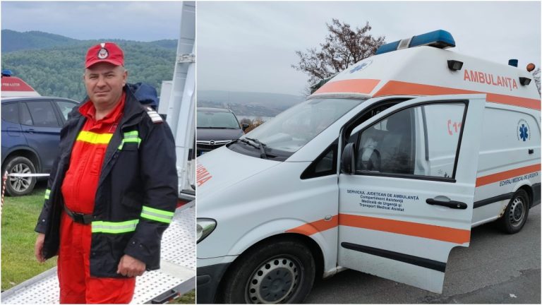 FOTO Un pompier aflat în timpul liber a ajutat la stingerea unui incendiu care a cuprins o ambulanță aflată în misiune, la Spătărești