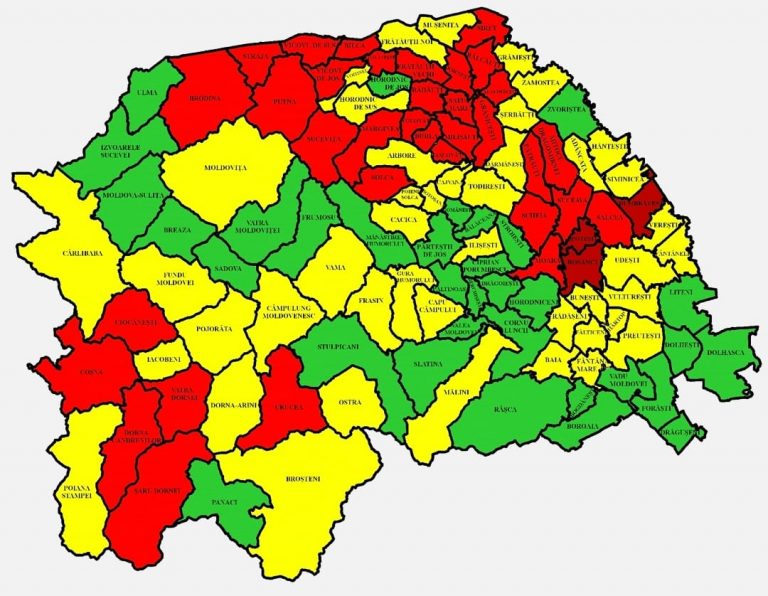 Situația pe localități a cazurilor de coronavirus din județul Suceava. Cele mai grave probleme sunt în Ipotești, Dumbrăveni și Bosanci