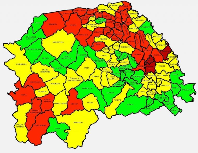 Situația pe localități a cazurilor de coronavirus din județul Suceava. Cele mai grave probleme sunt în Ipotești, Dumbrăveni și Bosanci