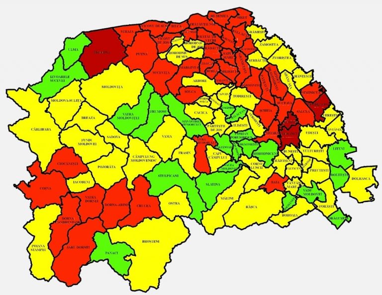 Situația pe localități a cazurilor de coronavirus din județul Suceava. Cele mai grave probleme sunt în Dumbrăveni, Ipotești și Bosanci