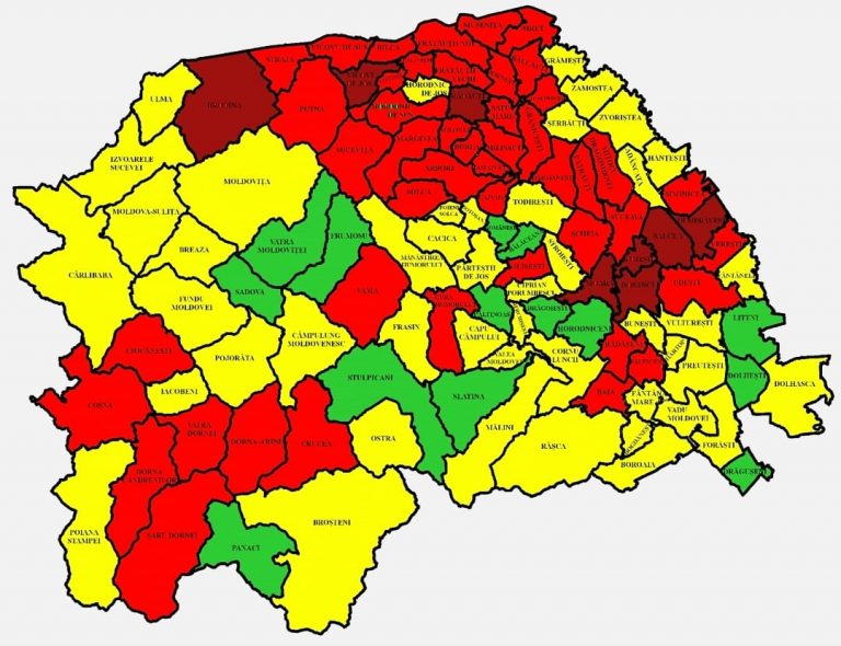 Situația pe localități a cazurilor de coronavirus din județul Suceava. Cele mai grave probleme sunt în Ipotești, Dumbrăveni și Bosanci
