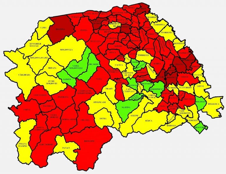 Situația pe localități a cazurilor de coronavirus din județul Suceava. Cele mai grave probleme sunt în Dumbrăveni, Ipotești și Bosanci