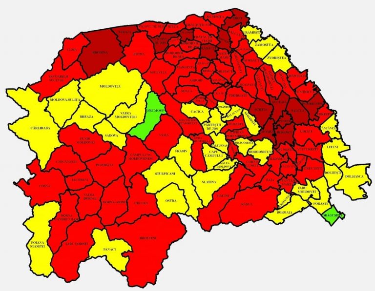 Situația pe localități a cazurilor de coronavirus din județul Suceava. Cele mai grave probleme sunt în Dumbrăveni, Bosanci și Brodina