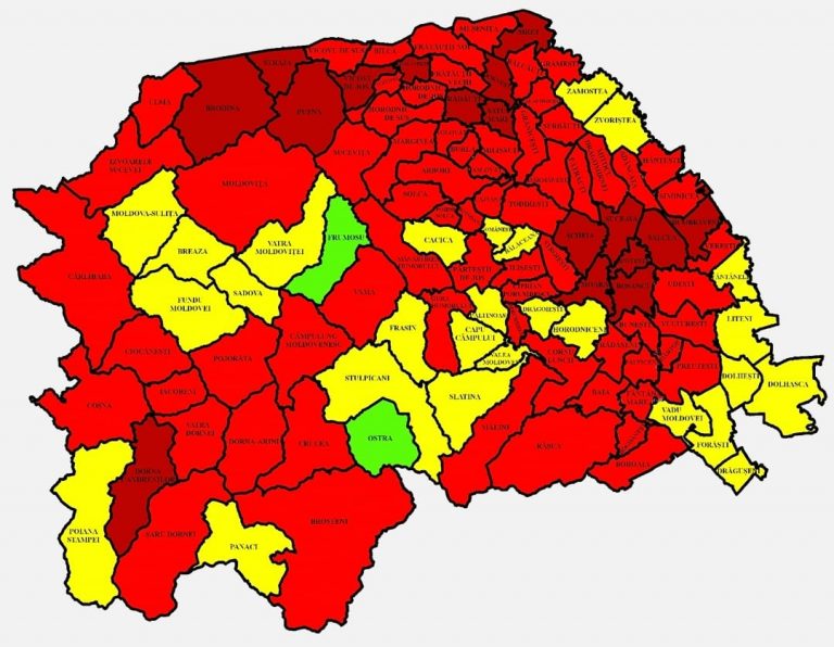 Situația pe localități a cazurilor de coronavirus din județul Suceava. Cele mai grave probleme sunt în Brodina, Dumbrăveni și Bosanci