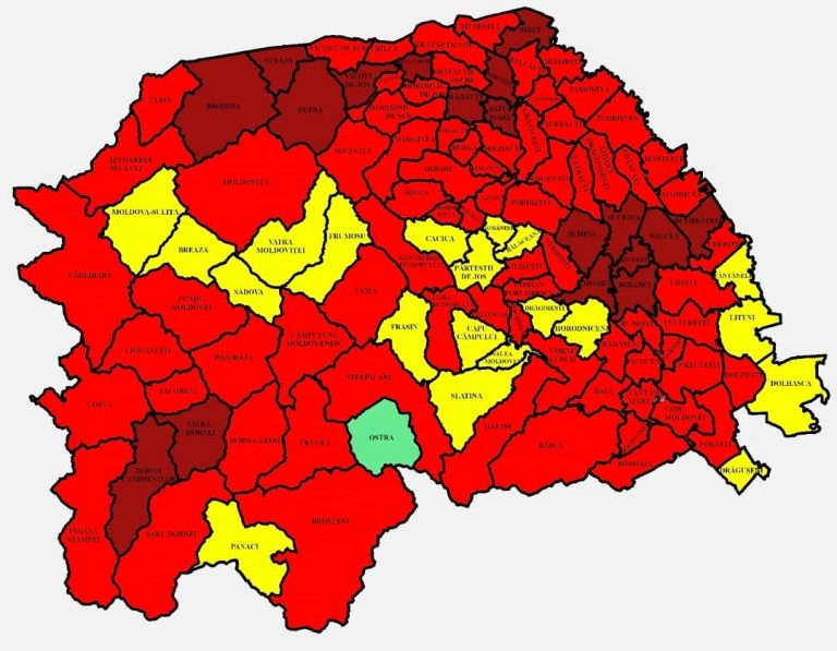 Situația pe localități a cazurilor de coronavirus din județul Suceava. Cele mai grave probleme sunt în Brodina, Dumbrăveni și Bosanci