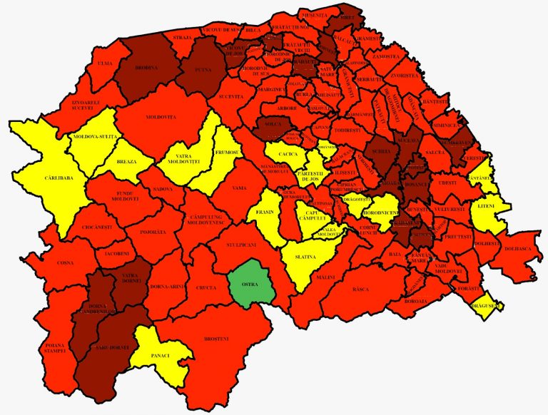 Situația pe localități a cazurilor de coronavirus din județul Suceava. Cele mai grave probleme sunt în Brodina, Siret și Moara
