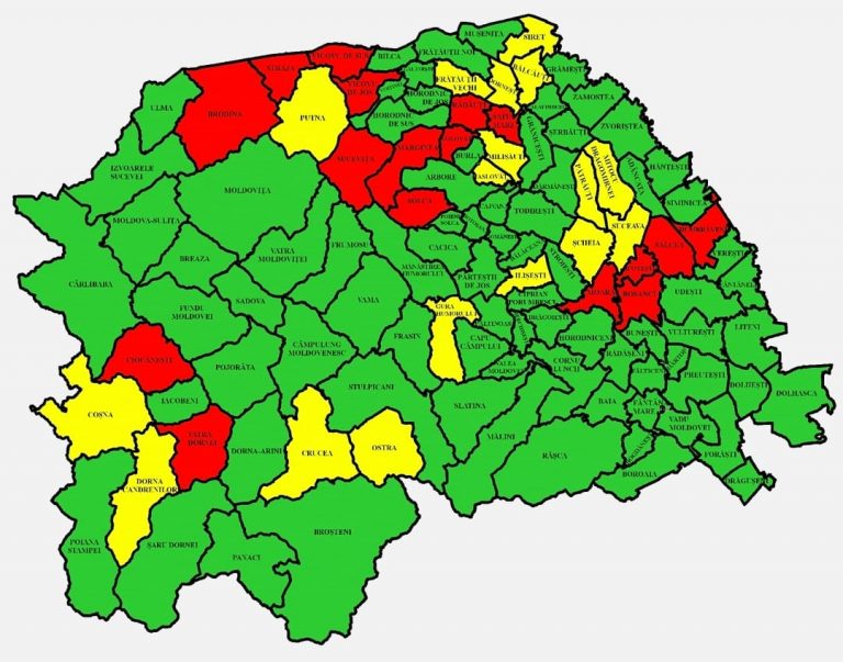 Situația pe localități a cazurilor de coronavirus din județul Suceava. Cele mai grave probleme sunt în Ipotești, Bosanci și Dumbrăveni