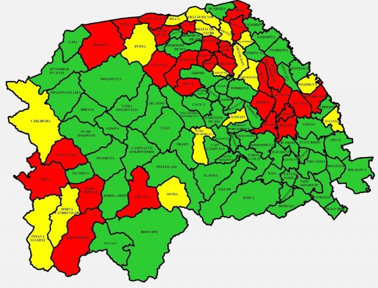 Situația pe localități a cazurilor de coronavirus din județul Suceava. Cele mai grave probleme sunt în Ipotești, Dumbrăveni și Bosanci