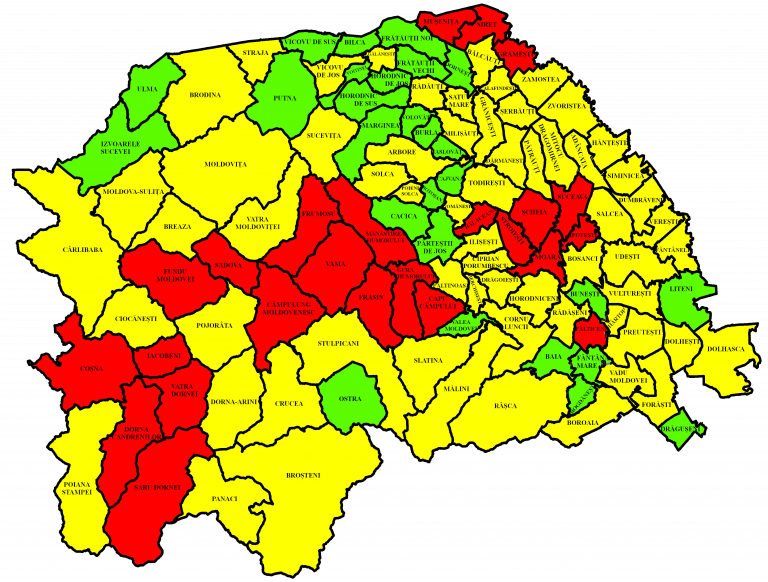 Situația pe localități a cazurilor de coronavirus din județul Suceava. Cele mai grave probleme sunt în Mușenița, Ipotești și Vatra Dornei
