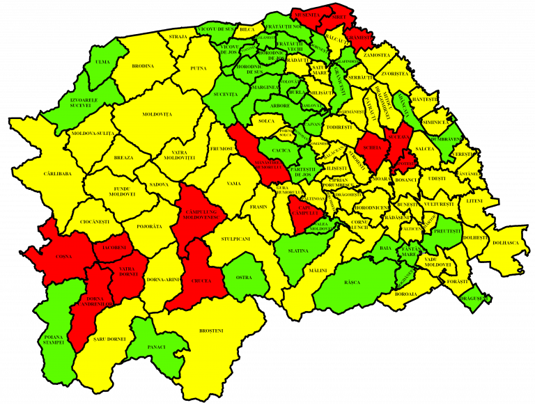 Situația pe localități a cazurilor de coronavirus din județul Suceava. Cele mai grave probleme sunt în Mușenița, Dorna Candrenilor și Coșna