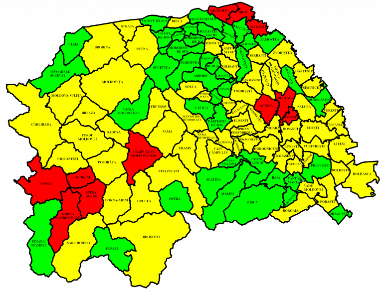 Situația pe localități a cazurilor de coronavirus din județul Suceava. Cele mai grave probleme sunt în Mușenița, Iacobeni și Coșna