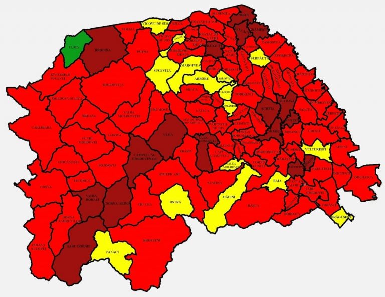 Situația pe localități a cazurilor de coronavirus din județul Suceava. Cele mai grave probleme sunt în Șcheia, Suceava și Ipotești