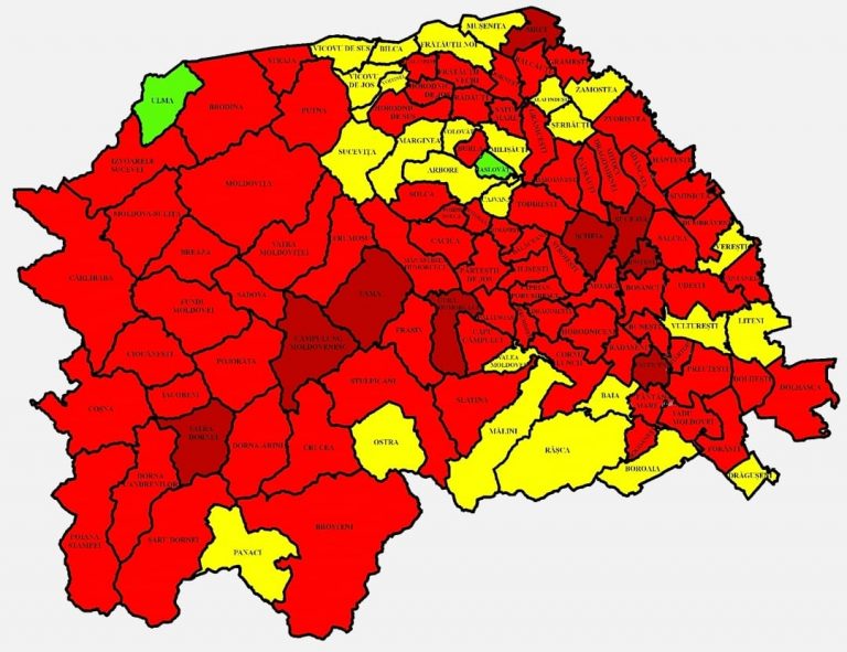 Situația pe localități a cazurilor de coronavirus din județul Suceava. Cele mai grave probleme sunt în Suceava, Șcheia și Gura Humorului