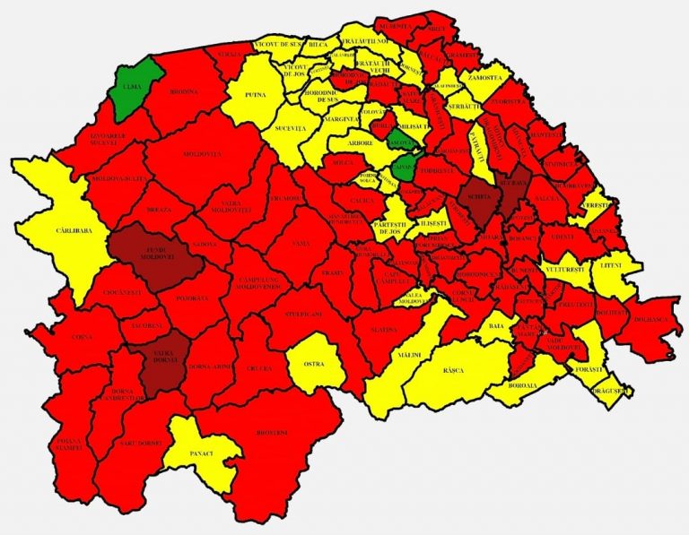 Situația pe localități a cazurilor de coronavirus din județul Suceava. Cele mai grave probleme sunt în Șcheia, Suceava și Fundu Moldovei