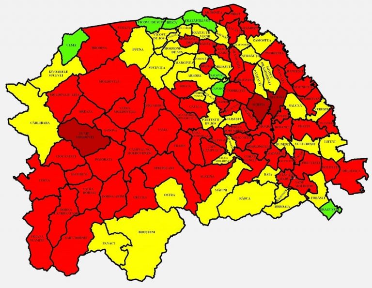 Situația pe localități a cazurilor de coronavirus din județul Suceava. Cele mai grave probleme sunt în Șcheia, Suceava și Fundu Moldovei