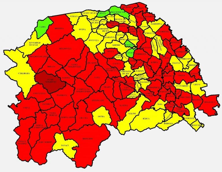 Situația pe localități a cazurilor de coronavirus din județul Suceava. Cele mai grave probleme sunt în Fundu Moldovei, Șcheia și Vatra Dornei