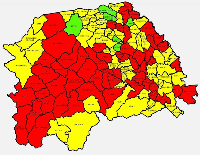 Situația pe localități a cazurilor de coronavirus din județul Suceava. Cele mai grave probleme sunt în Fundu Moldovei, Vatra Dornei și Ipotești
