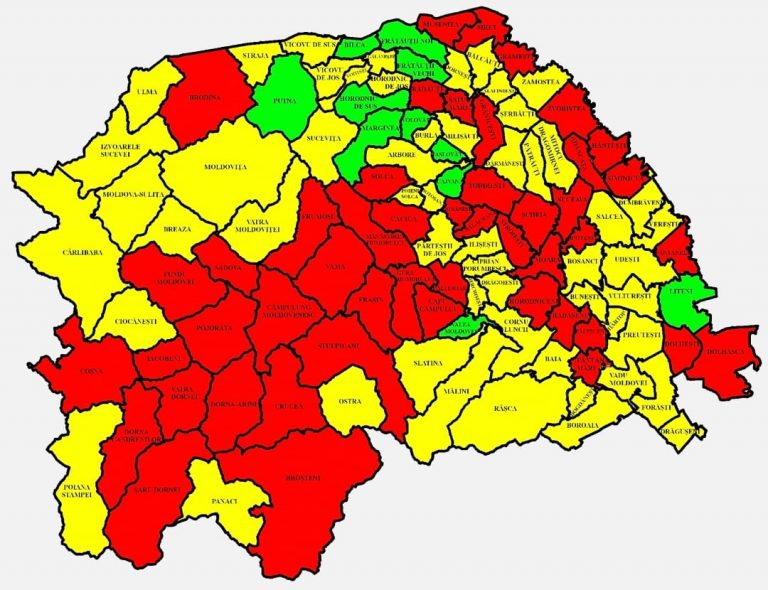 Situația pe localități a cazurilor de coronavirus din județul Suceava. Cele mai grave probleme sunt în Fundu Moldovei, Ipotești și Vatra Dornei