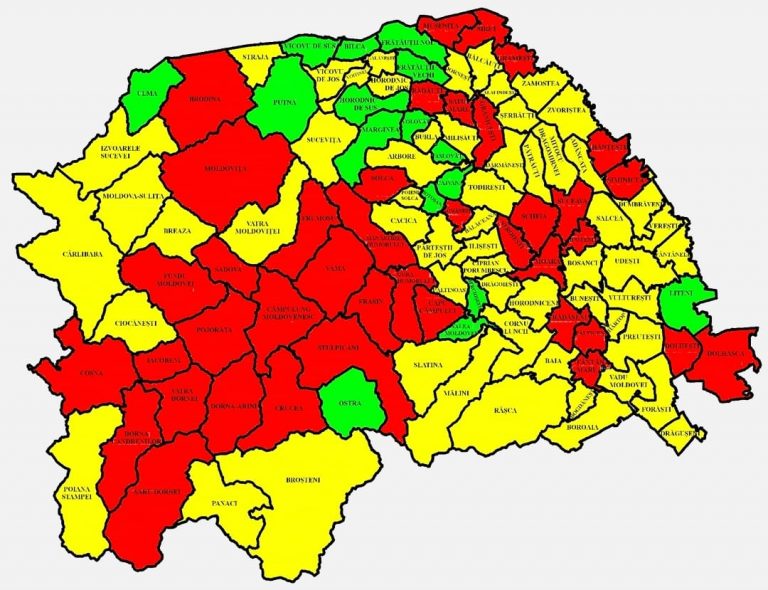 Situația pe localități a cazurilor de coronavirus din județul Suceava. Cele mai grave probleme sunt în Fundu Moldovei, Ipotești și Vatra Dornei