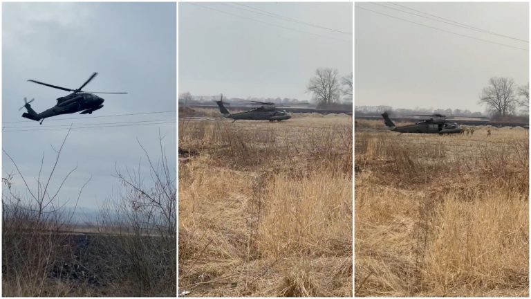 VIDEO Un elicopter al armatei americane a preluat patru soldați de pe un câmp din Siret