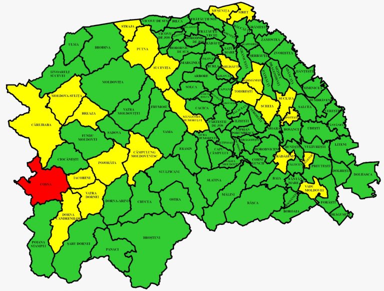 Situația pe localități a cazurilor de coronavirus din județul Suceava. Doar Coșna mai este în zona roșie