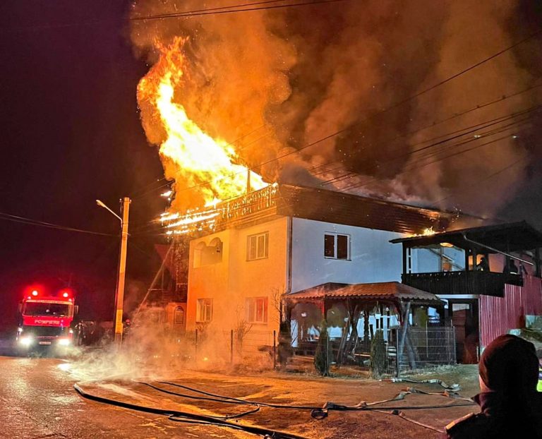 FOTO Incendiu de proporții izbucnit într-o gospodărie din Broșteni de la un cablu electric defect