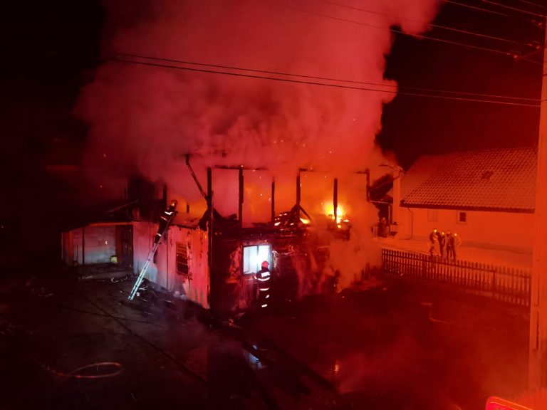 VIDEO Incendiu de proporții izbucnit într-o gospodărie din Mălini. 12 oi au și o vacă au pierit