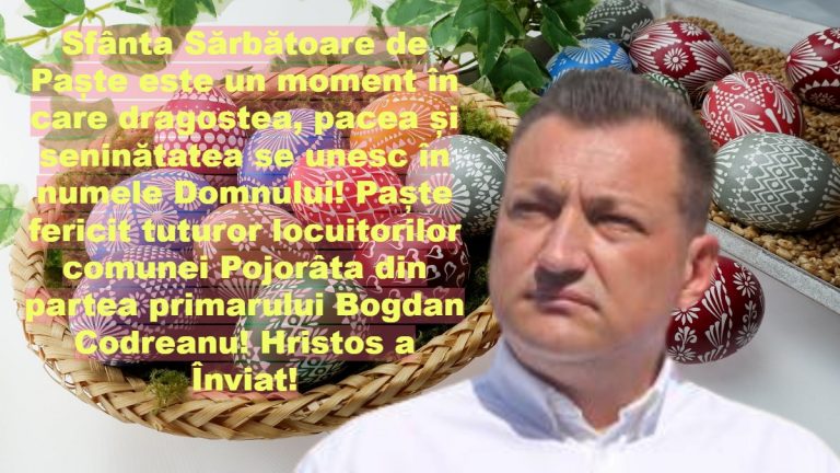 Sfânta Sărbătoare de Paște este un moment în care dragostea, pacea și seninătatea se unesc în numele Domnului! Paște fericit tuturor locuitorilor comunei Pojorâta din partea primarului Bogdan Codreanu. Hristos a Înviat!