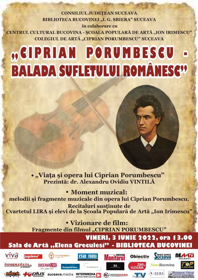 Biblioteca Bucovinei organizează manifestarea omagială „Ciprian Porumbescu – Balada Sufletului Românesc”