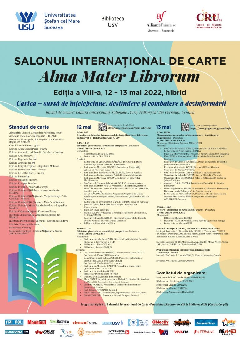 USV organizează cea de-a VIII-a ediţie a Salonului Internaţional de Carte Alma Mater Librorum