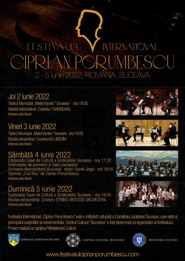 Festivalul Internațional „Ciprian Porumbescu” vă așteaptă la Suceava, în perioada 2-5 iunie