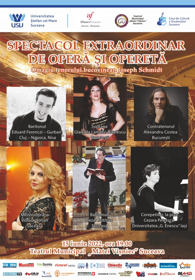 USV organizează un concert – spectacol liric omagial la 80 de ani de la moartea celebrului tenor bucovinean Joseph Schmidt