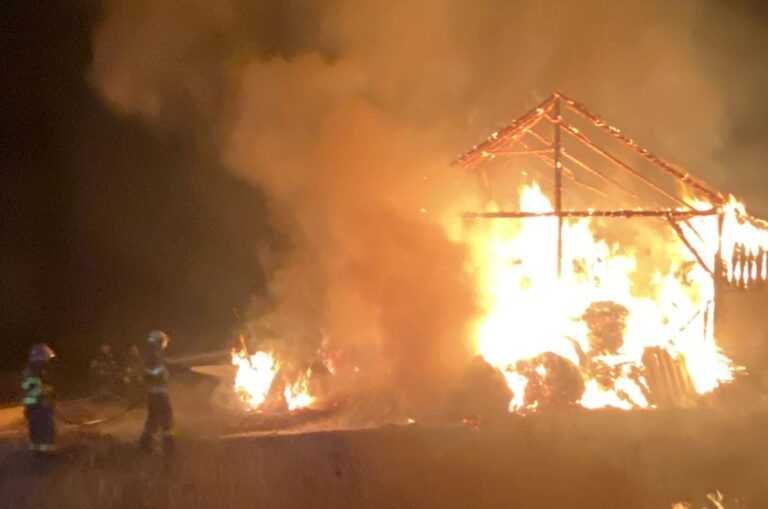 VIDEO FOTO 50 de tone de fân au ars într-un depozit de furaje din Ițcani. Incendiul a pornit de la o țigară