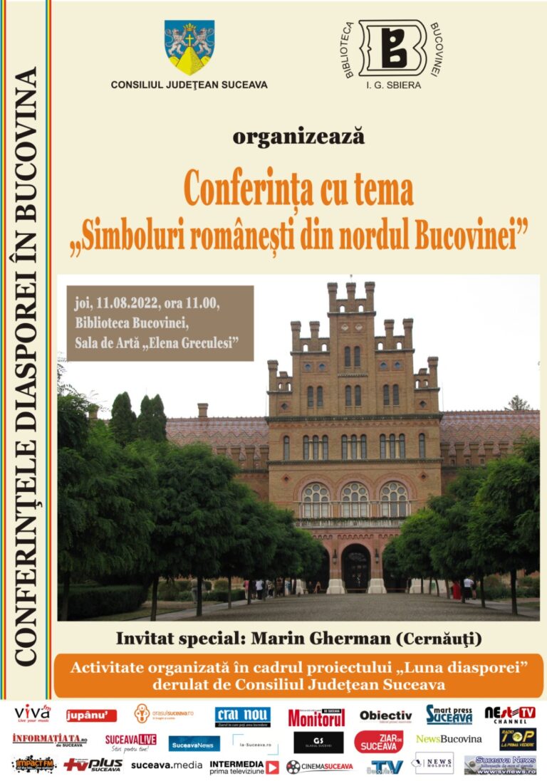 Conferința „Simboluri românești din nordul Bucovinei” va avea loc la Biblioteca Bucovinei