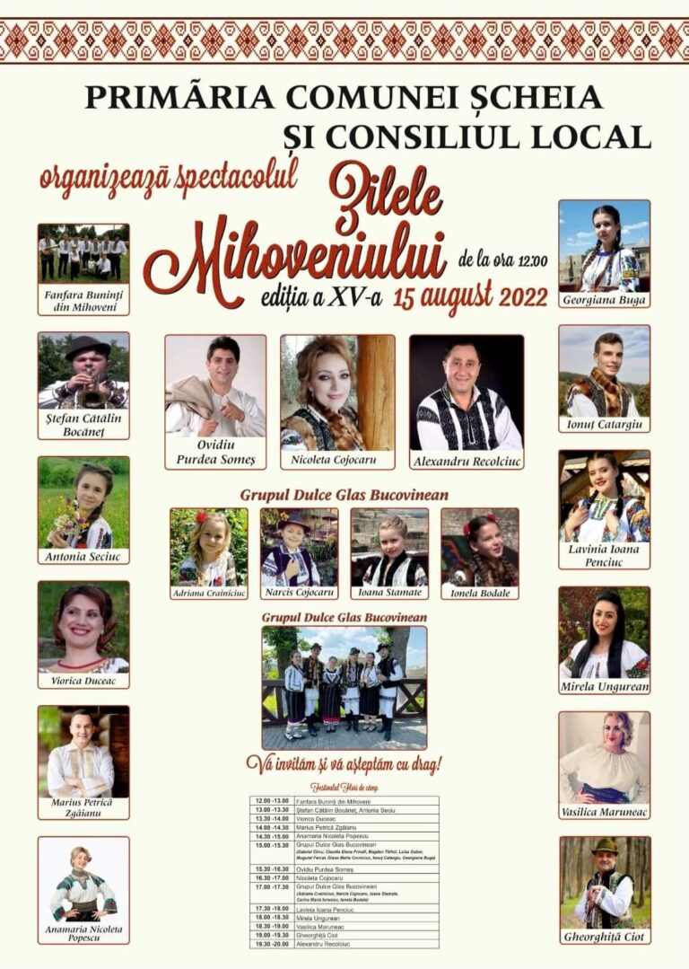 Primăria și Consiliul Local Șcheia organizează cea de-a XV-a ediție a spectacolului Zilele Mihoveniului