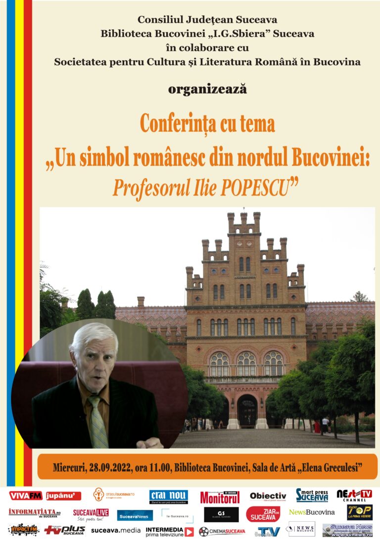 Biblioteca Bucovinei organizează Conferința cu tema „Un simbol românesc din nordul Bucovinei: Profesorul Ilie Popescu”