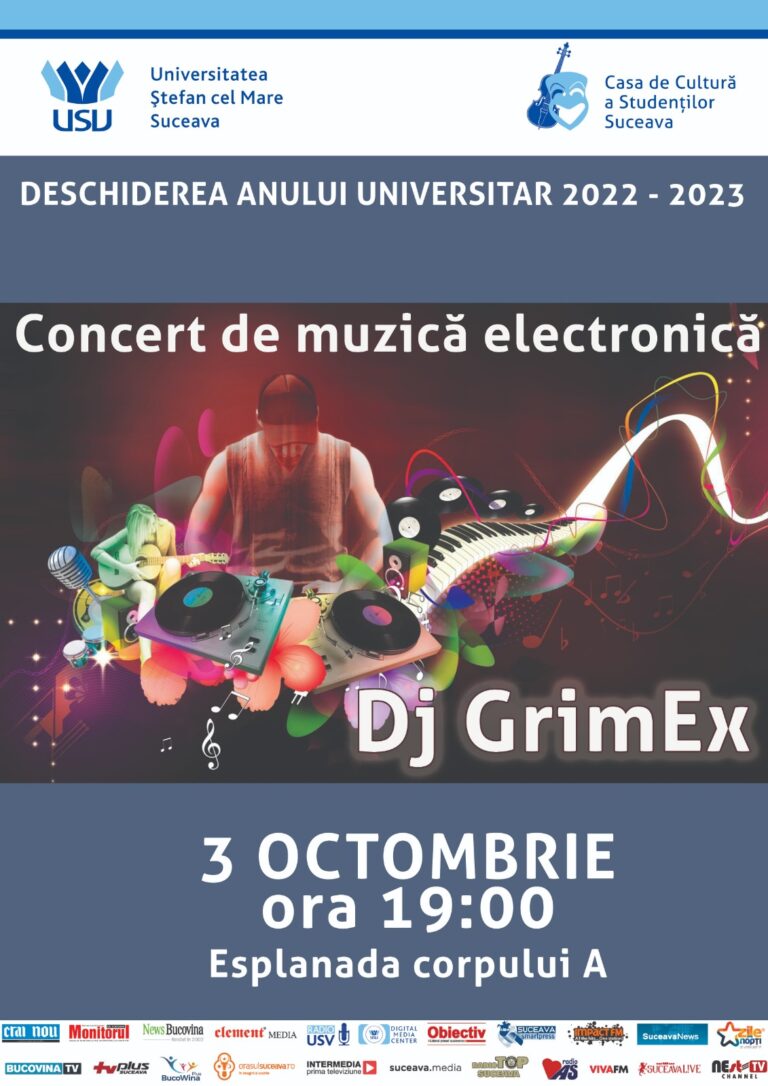 Universitatea „Ștefan cel Mare” din Suceava va marca deschiderea anului universitar 2022-2023 cu un concert susținut de DJ Grim Ex