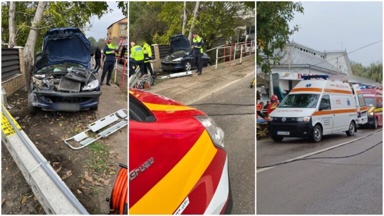 FOTO Două vicovence au ajuns în stare gravă la spital după ce s-au izbit violent cu mașina într-un stâlp, la Milișăuți