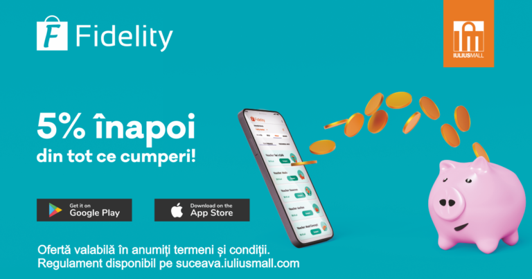 Iulius Mall își răsplătește clienții: aplicația Fidelity oferă înapoi 5% din valoarea cumpărăturilor, în vouchere cadou