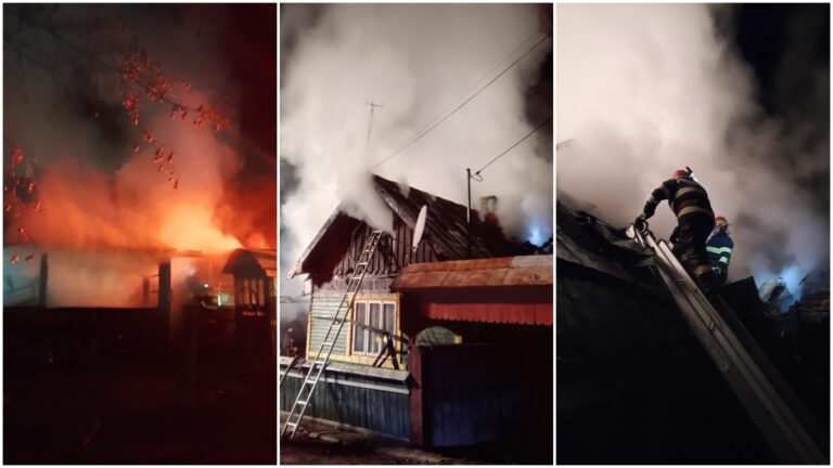 FOTO Acoperișul unei case din Vatra Moldoviței a fost distrus de un incendiu puternic