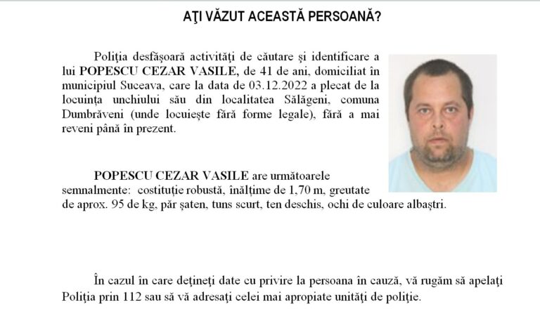 Un bărbat dat dispărut de polițiștii suceveni este principalul suspect în cazul crimei de lângă Aeroportul Internațional „Ștefan cel Mare” din Suceava