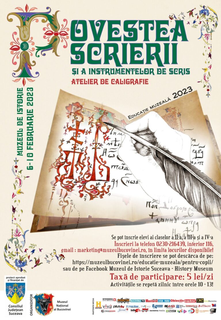 „Povestea scrierii și a instrumentelor de scris” – atelier de caligrafie, la Muzeul Național al Bucovinei