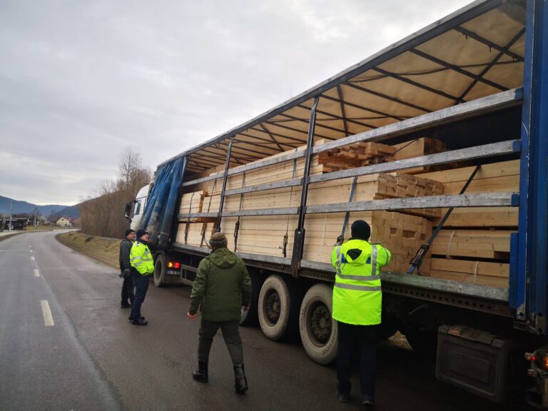 FOTO Aproape 50 de vehicule care transportau lemne au fost oprite pentru control de polițiștii suceveni în doar 8 ore. Oamenii legii au dat 24 de amenzi în valoare de 21.715 lei și au confiscat peste 20 de metri cubi de lemne