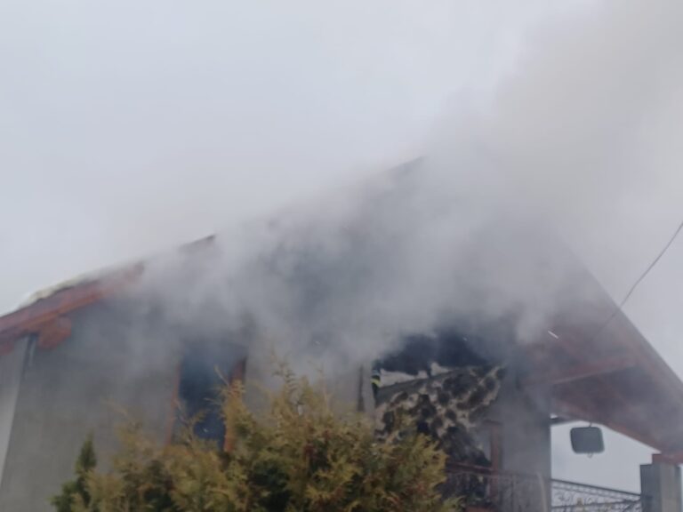 VIDEO FOTO Acoperișul unei case din Mălini a fost distrus de un incendiu puternic