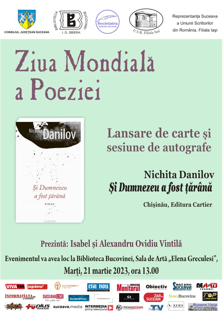 Cunoscutul scriitor Nichita Danilov va lansa o carte la Biblioteca Bucovinei de Ziua Mondială a Poeziei